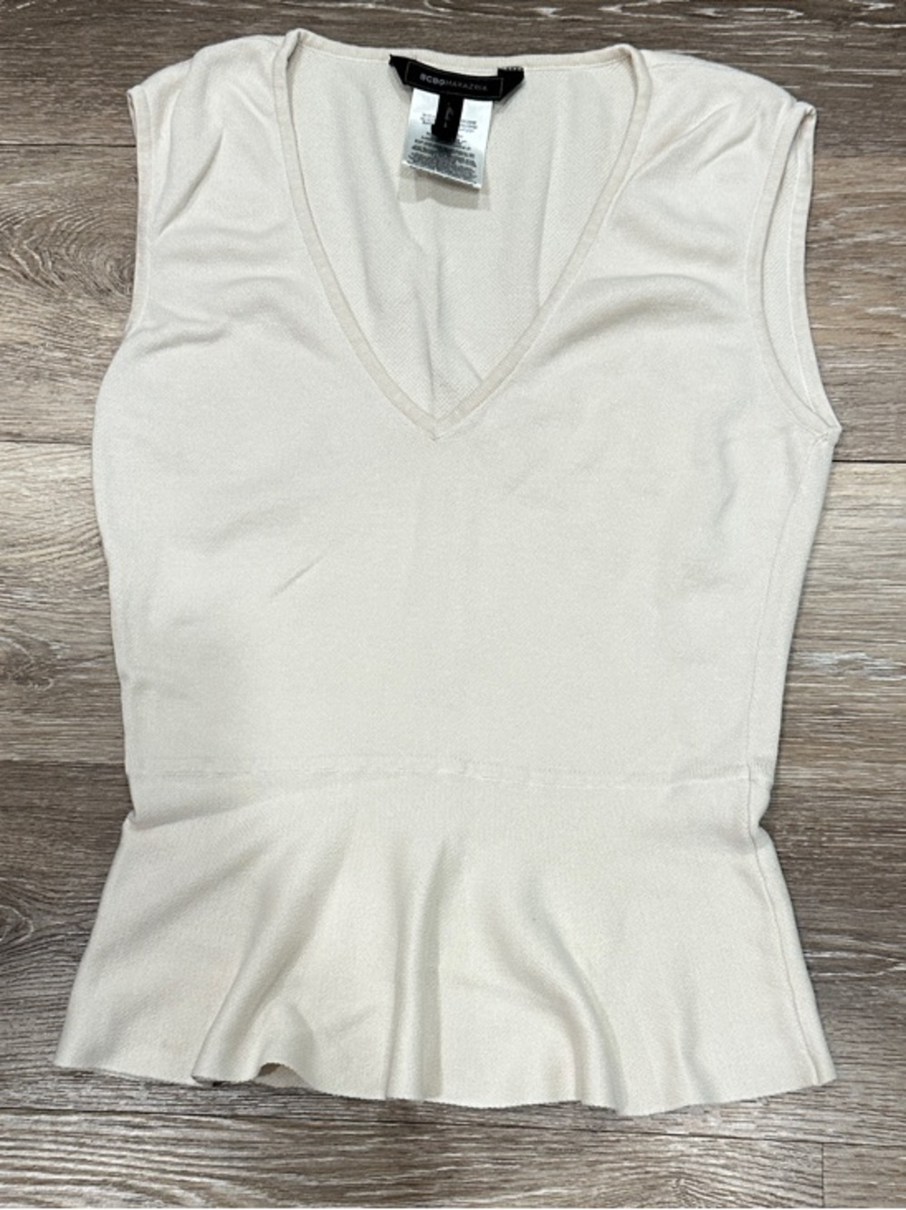 BCBGMaxAzria Cream V-Neck Peplum Tank Top